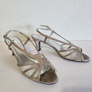 David Tate Nude/Champagne Rhinestone Slingback "Reveal" Sandal Heels